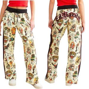 Ed Hardy Y2K Flashboard Track Pants Multi Color Small Pockets Graphic NWT